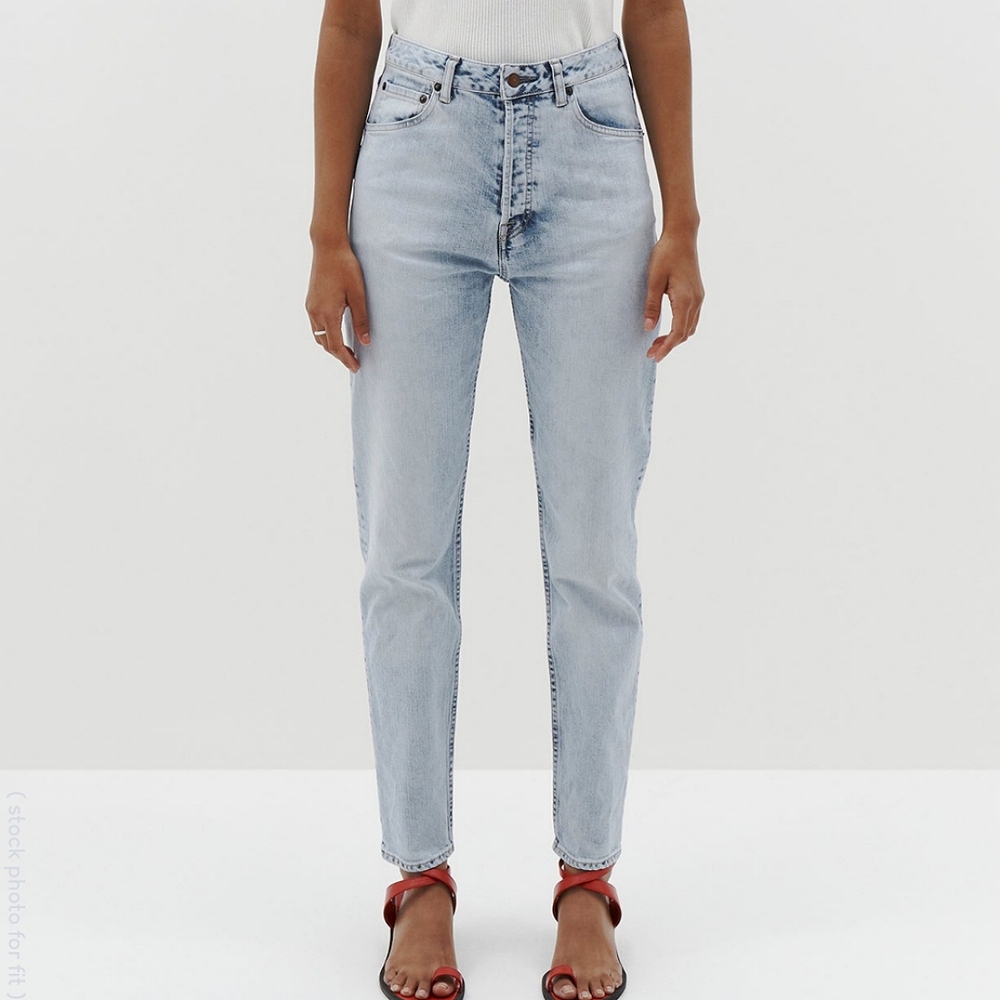 Bassike High Rise Stretch Jean in Light Beaten Blue